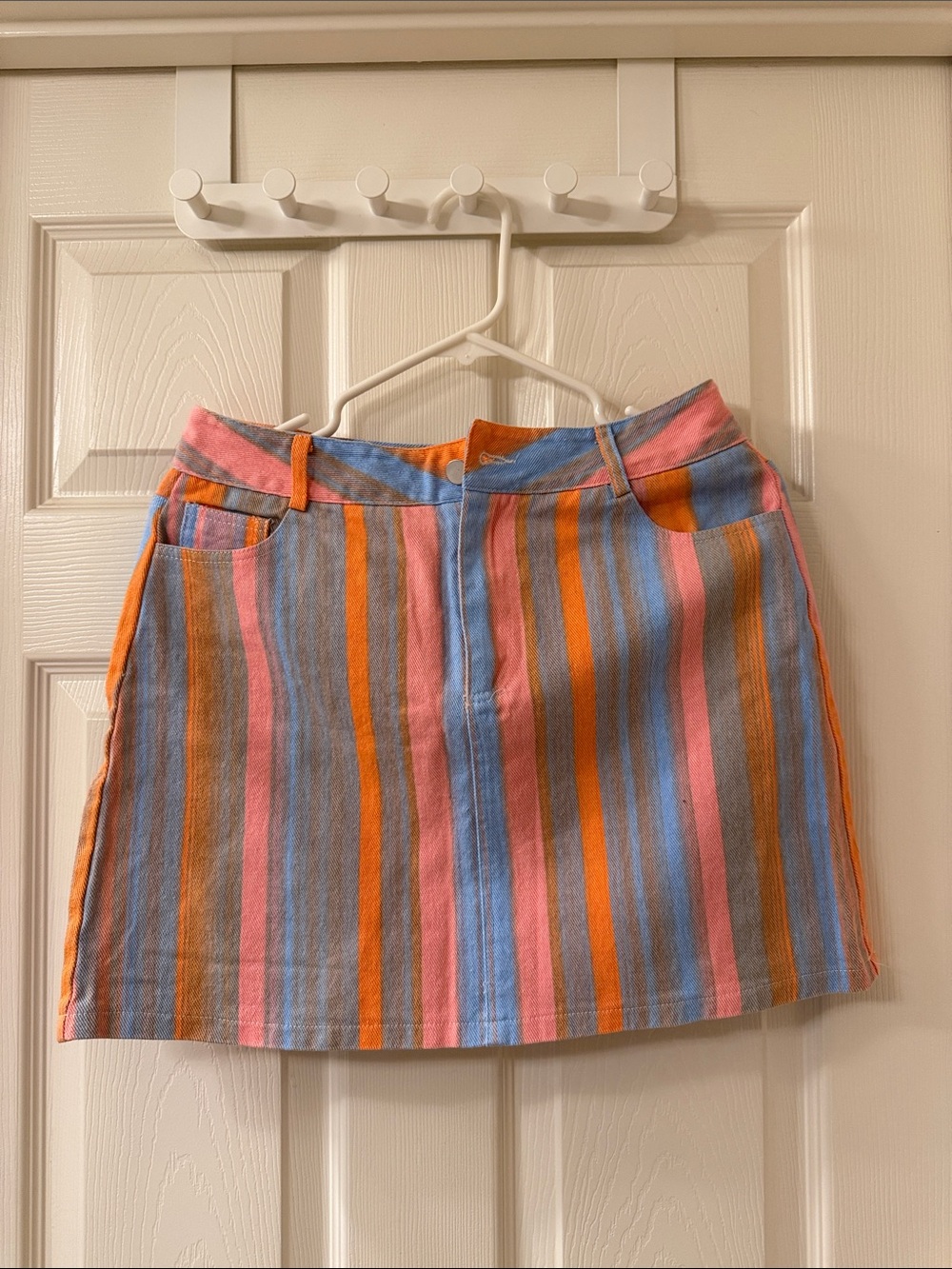 Striped Multicolor Cotton Mini Skirt - Pink, Blue & Orange
